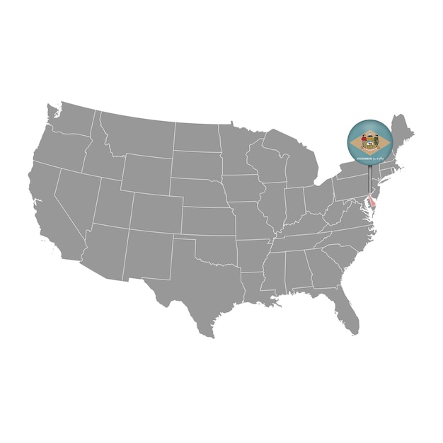 Puntero del mapa con la bandera de Delaware ilustración vectorial