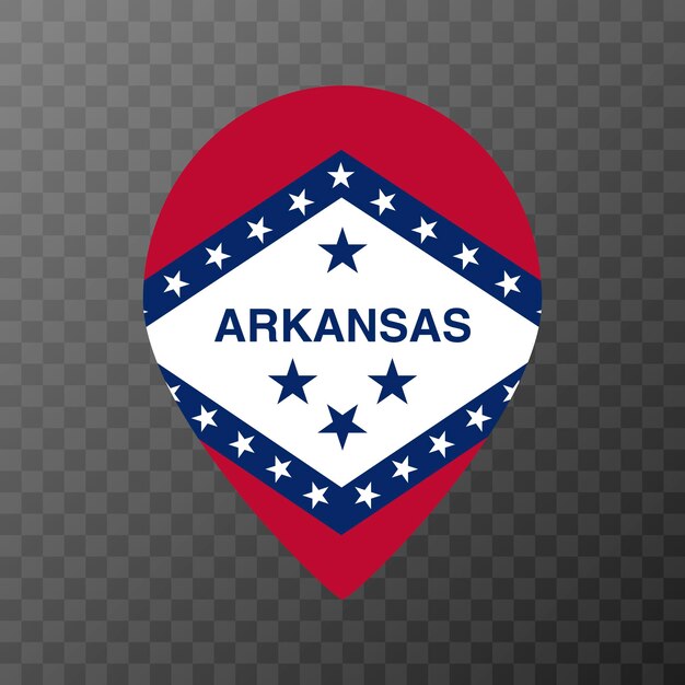 Puntero del mapa con bandera Estado de Arkansas Bandera de Alabama Ilustración vectorial