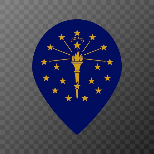 Puntero del mapa con la bandera del estado de Indiana ilustración vectorial