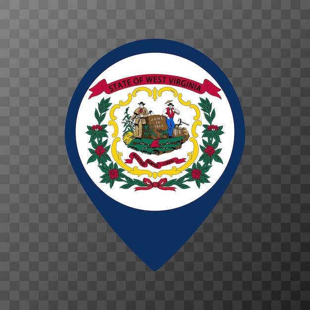 Puntero del mapa con la bandera del estado de Virginia Occidental ilustración vectorial
