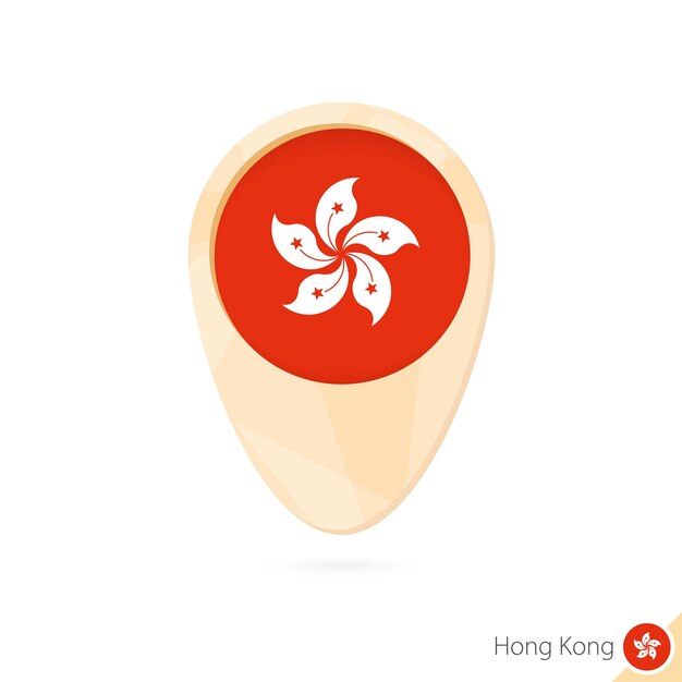 El puntero del mapa con la bandera de Hong Kong El icono del mapa abstracto naranja