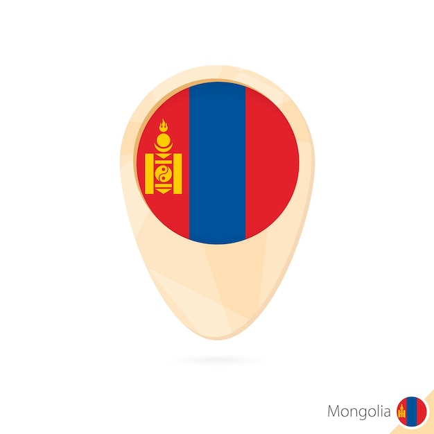 Puntero del mapa con la bandera de Mongolia Icono de mapa abstracto naranja