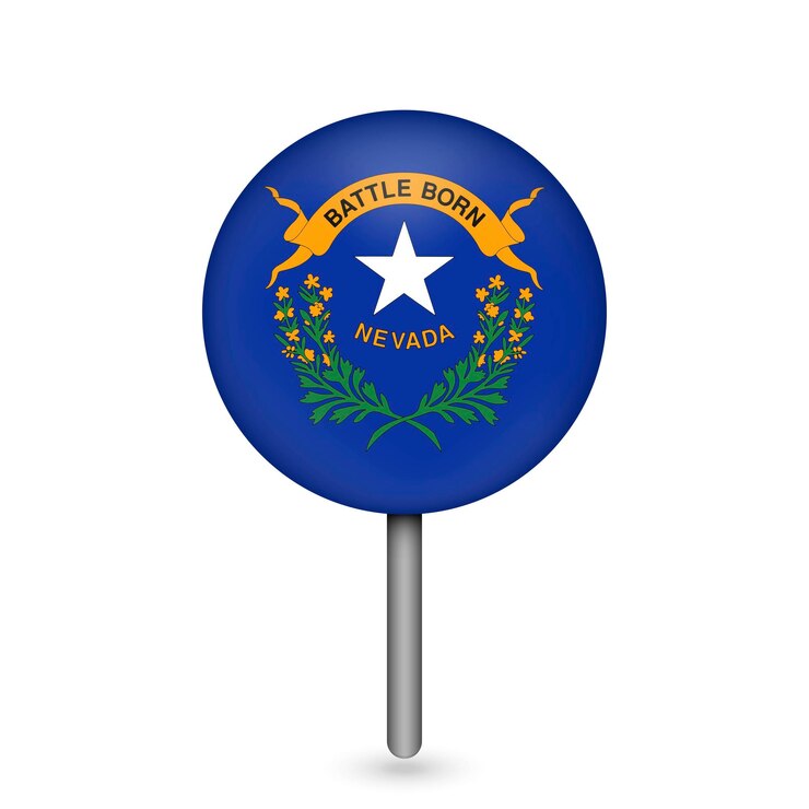 Vector puntero del mapa con la bandera de nevada ilustración vectorial