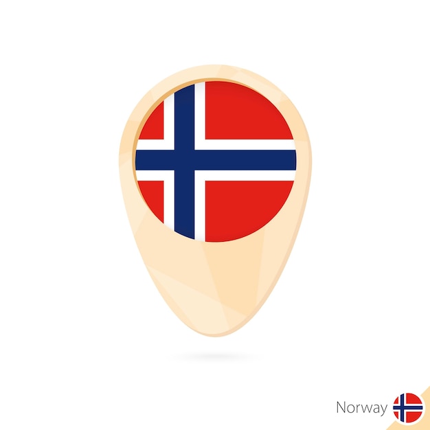 Vector puntero del mapa con la bandera de noruega icono del mapa abstracto naranja