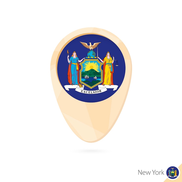 Vector el puntero del mapa con la bandera de nueva york el icono del mapa abstracto naranja