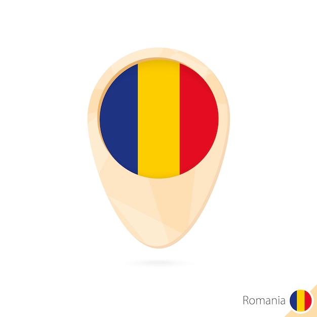Puntero del mapa con la bandera de Rumania Icono del mapa abstracto naranja