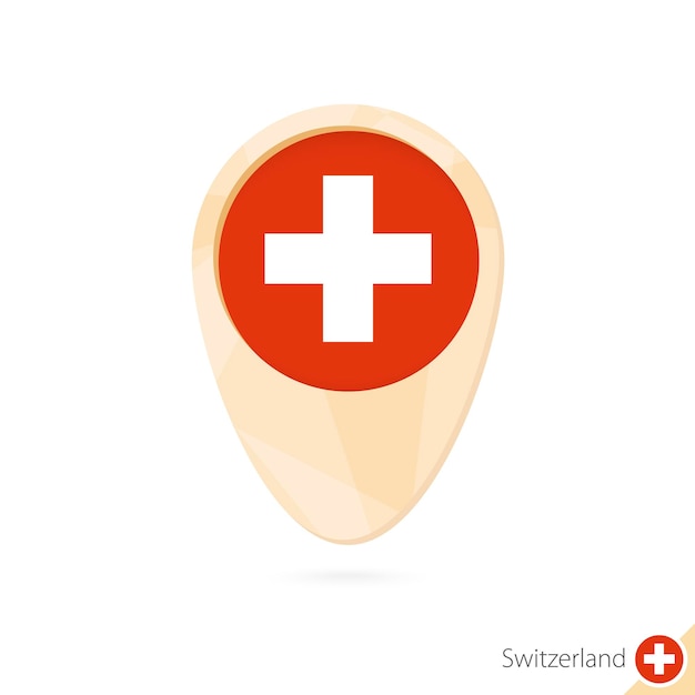 El puntero del mapa con la bandera de Suiza El icono del mapa abstracto naranja