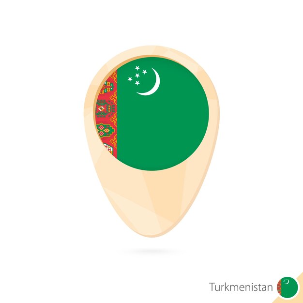 Puntero del mapa con bandera de Turkmenistán Icono de mapa abstracto naranja
