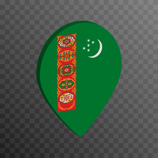 Puntero del mapa con la bandera de Turkmenistán ilustración vectorial