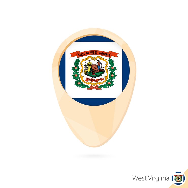 Vector el puntero del mapa con la bandera de virginia occidental el icono del mapa abstracto naranja