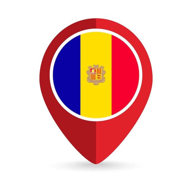 Puntero del mapa con el país Andorra Andorra bandera ilustración vectorial