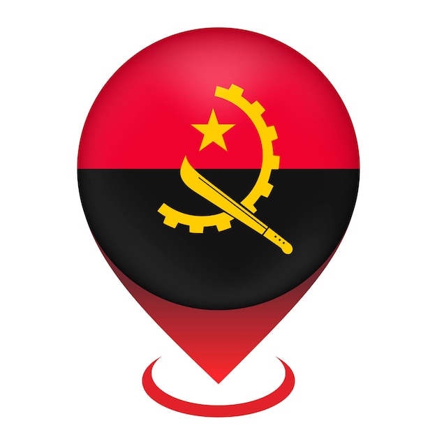 Puntero del mapa con país angola bandera de angola ilustración vectorial