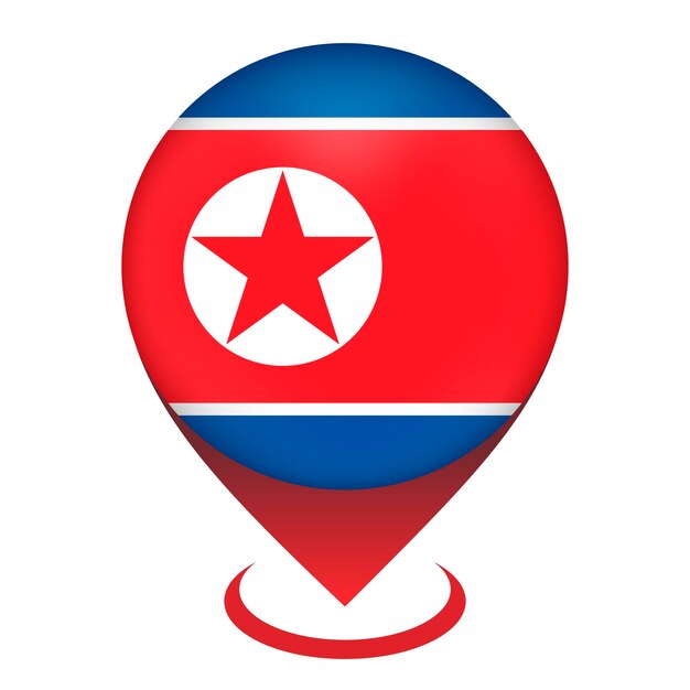 Puntero del mapa con país Corea del Norte bandera de Corea del Norte ilustración vectorial