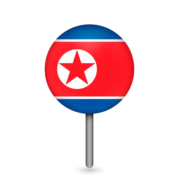 Vector puntero del mapa con país corea del norte bandera de corea del norte ilustración vectorial
