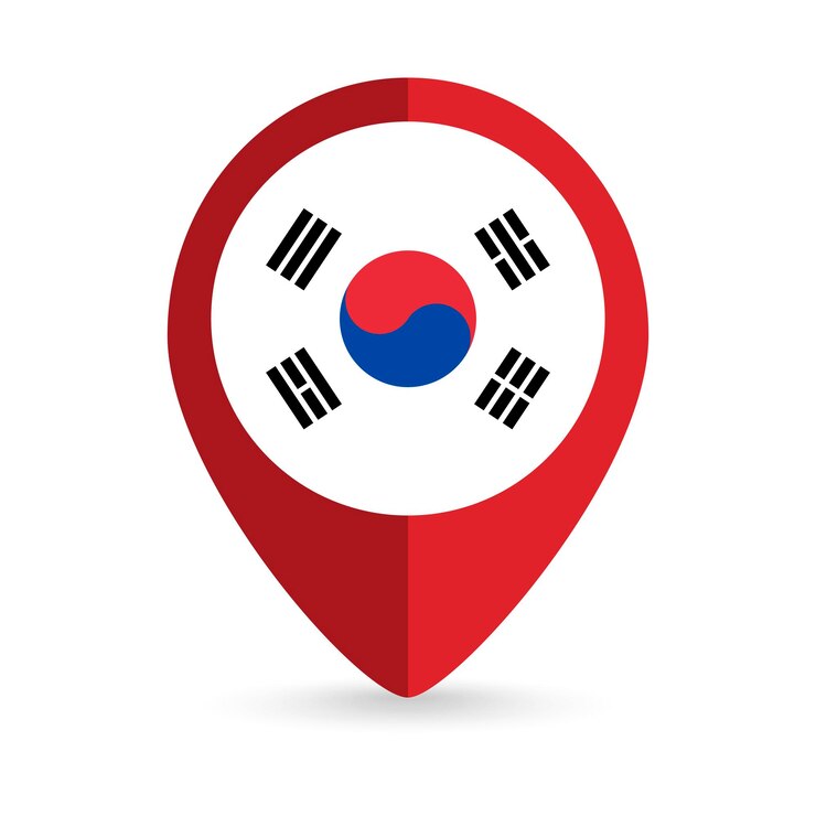 Vector puntero del mapa con país corea del sur bandera de corea del sur ilustración vectorial