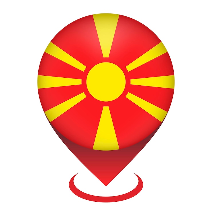 Vector puntero del mapa con el país macedonia del norte bandera de macedonia del norte ilustración vectorial