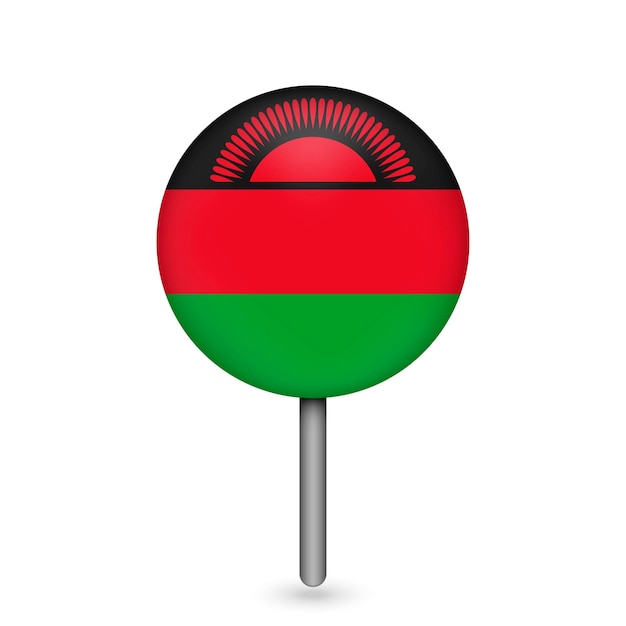 Puntero del mapa con país Malawi Malawi bandera ilustración vectorial