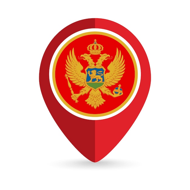 Puntero del mapa con el país Montenegro Montenegro bandera ilustración vectorial