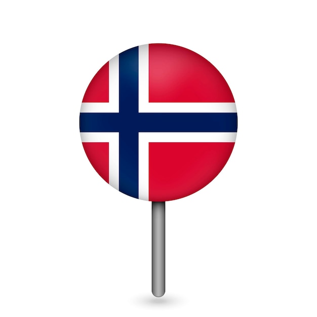 Puntero del mapa con el país Noruega Bandera de Noruega Ilustración vectorial