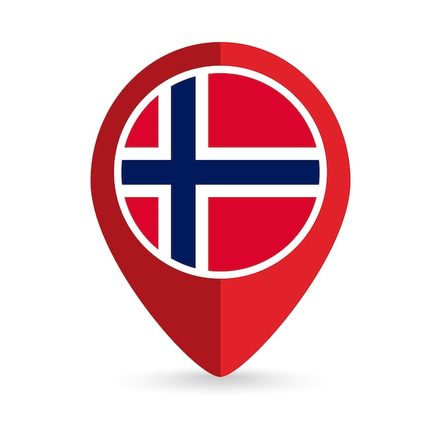 Puntero del mapa con el país Noruega Bandera de Noruega Ilustración vectorial