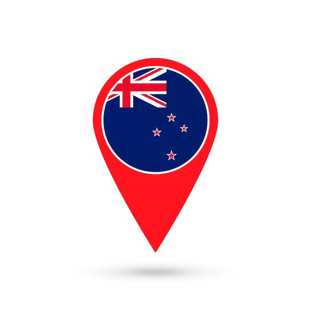 Puntero del mapa con país Nueva Zelanda Bandera de Nueva Zelanda Ilustración vectorial