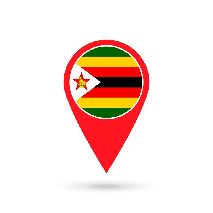 Vector puntero del mapa con país zimbabue bandera de zimbabue ilustración vectorial