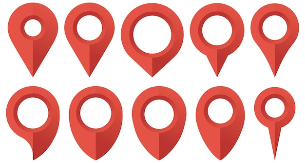 Puntero de mapa realista rojo Conjunto de vectores de símbolos de ubicación aislado sobre fondo blanco Marca de flecha de puntero de punto de ubicación web Ilustración vectorial