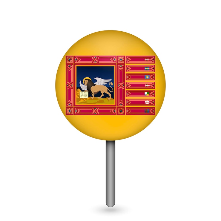 Vector puntero del mapa con la región de la bandera de veneto de italia ilustración vectorial
