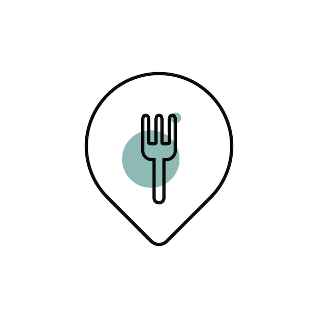 Puntero de mapa de restaurante con icono de tenedor