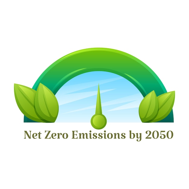 Puntero de medición como símbolo cero emisiones netas para 2050 Concepto cero neto y neutral en carbono