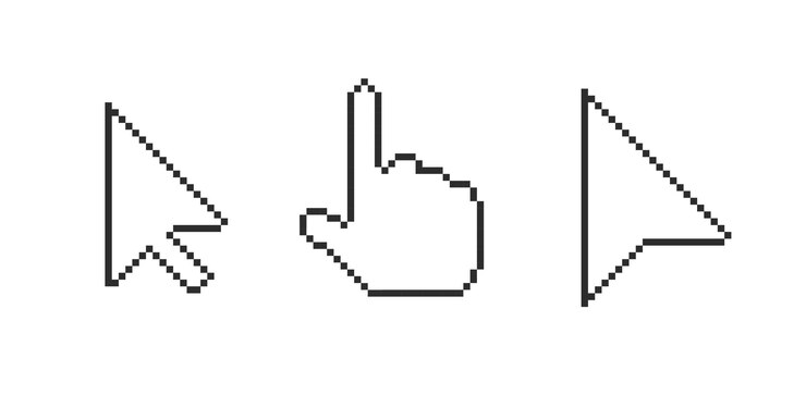 Vector puntero, mouse, flecha, pixel, cursor, conjunto, computadora, icono, en, moderno, plano, estilo