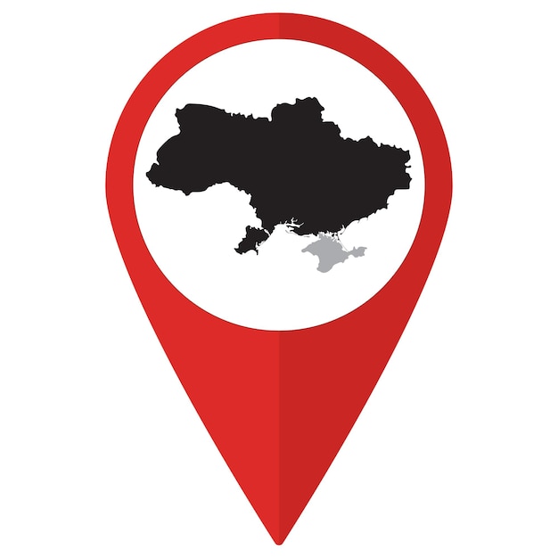 Puntero rojo o ubicación del pin con el mapa de Ucrania dentro del mapa de Ucrania