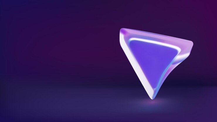 Vector puntero de ubicación de flecha de vidrio icono vectorial 3d en fondo de gradiente oscuro
