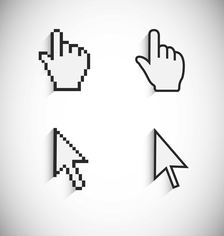 Vector punteros de computadora vista pixelada y vista vectorial