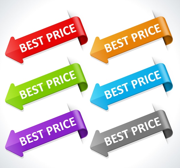 Punteros de marketing web banner vectorial Flechas amarillas optimización de indicador de mejor precio y búsqueda de presentación azul para negocios