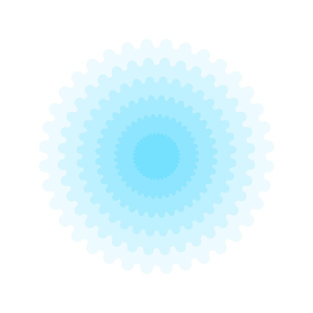 Punto azul con círculos concéntricos Sonido de señal de radar o signo de onda de sonar sobre fondo transparente Símbolo de objetivo objetivo curación dolor analgésico Icono de localización redonda Ilustración vectorial