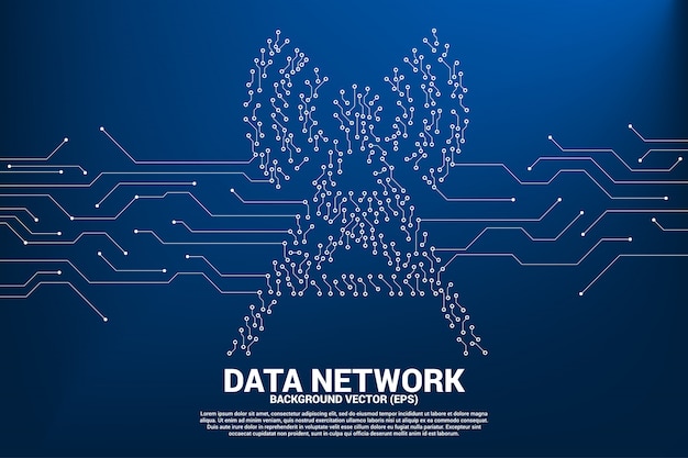 El punto del icono de la torre de la antena del vector conecta el icono móvil de los datos del estilo de la placa de circuito. Concepto para la transferencia de datos de redes de datos móviles y wi-fi.