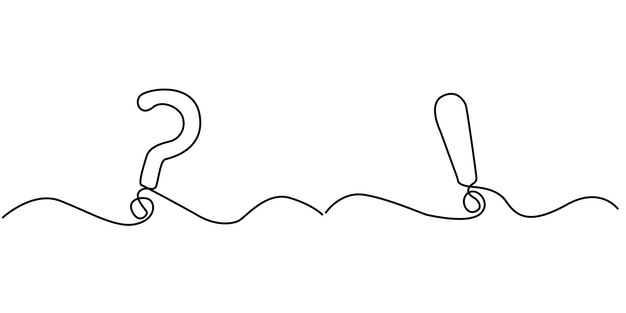 Un punto de interrogación de línea continua y un punto de exclamación vector de ilustración de garabateo