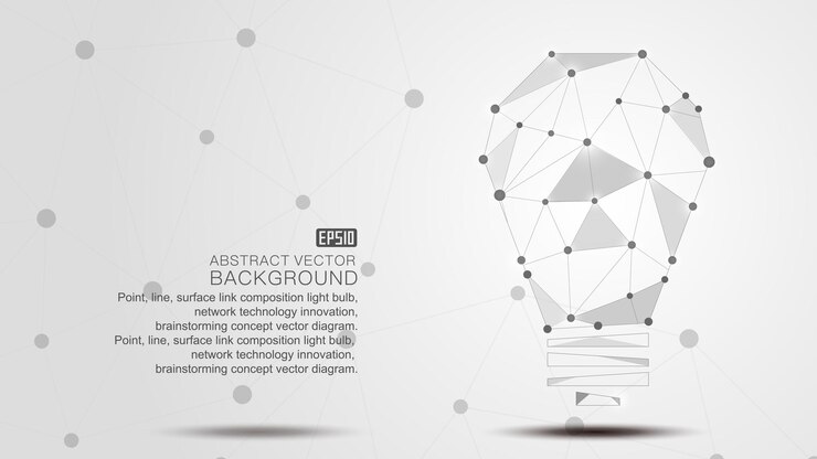 Vector punto línea superficie enlace composición bombilla red tecnología creatividad lluvia de ideas concepto vecto