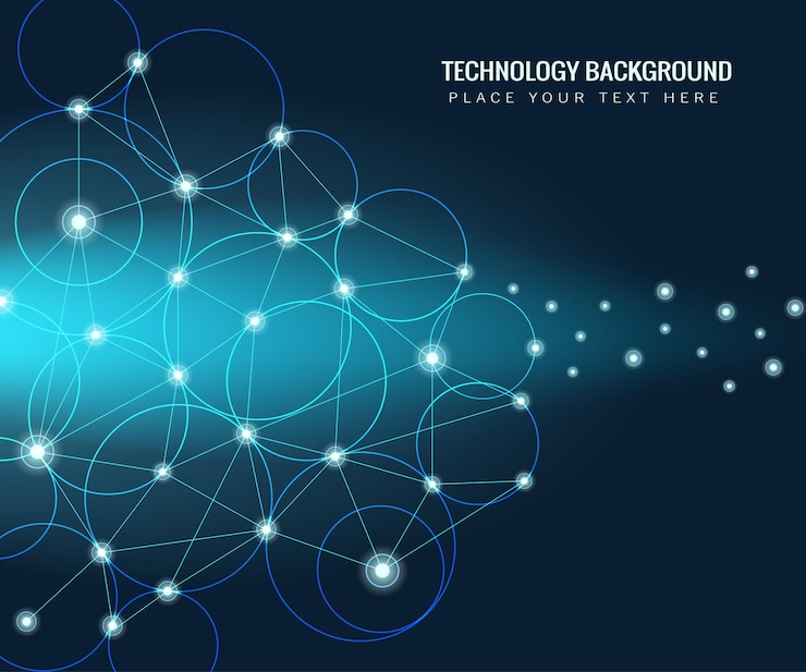 Vector punto de línea de tecnología de conexión de ciencia de red abstracta moderna y diseño gráfico en la futura red de fondo azul de alta tecnología