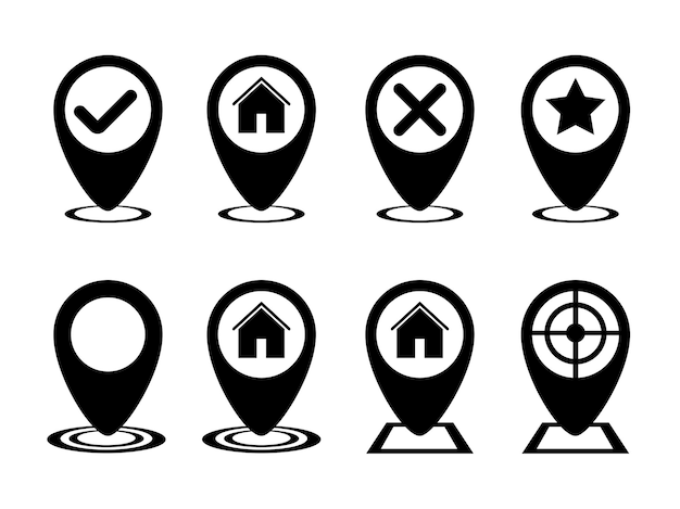 Punto de mapa icono vectorial de formas simples de punto de ubicación iconos de ubicación marcadores de mapa modernos ilustración vectorial en un fondo blanco icono de ubicación puntero mapa con un alfiler