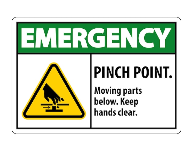 Punto de pinchazo de emergencia Partes móviles a continuación Mantenga las manos claras Símbolo Signo aislado en fondo blanco Ilustración vectorial EPS10