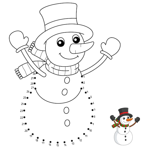 Punto a punto Muñeco de nieve Página para colorear de Navidad