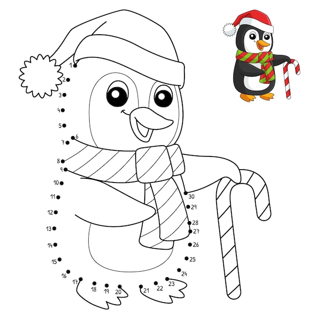 Punto a Punto Navidad Santa Penguin Página para colorear