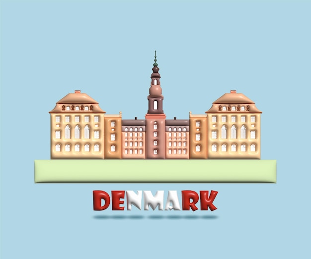 Vector punto de referencia de la arquitectura en símbolo de dinamarca e icono de copenhague y christiansborg