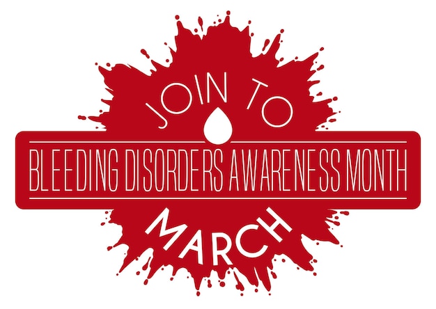 Vector punto rojo con icono de gota que promueve la campaña del mes de los trastornos hemorrágicos durante marzo