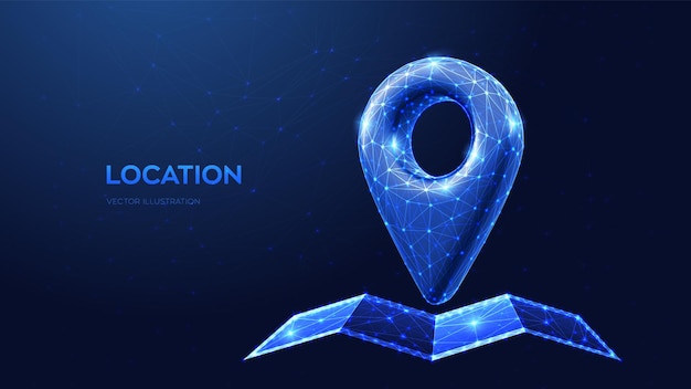 Punto de ubicación Icono 3d Comprobación de la ubicación del pin del navegador en el icono de mapa de papel plegado abstracto Signo de marcador de mapa Gps Puntero de navegación poligonal bajo Símbolo del sistema de posición global Ilustración vectorial