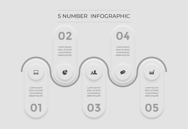 Punto de viñeta de 5 números de onda mínima de infografía blanca con vector premium de icono