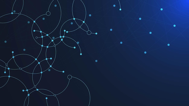 Puntos abstractos que conectan el fondo del círculo para la visualización de grandes datos y el fondo de comunicación