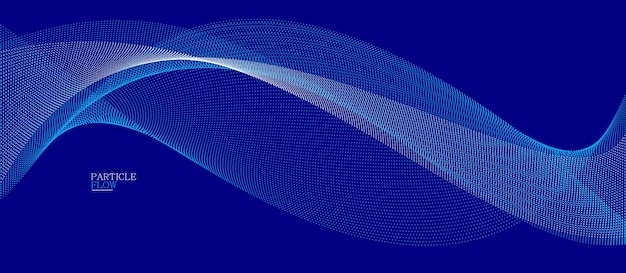 Puntos azules en movimiento vector oscuro partículas de fondo abstracto matriz curva de flujo ondulado líneas de puntos en tecnología de movimiento e ilustración científica